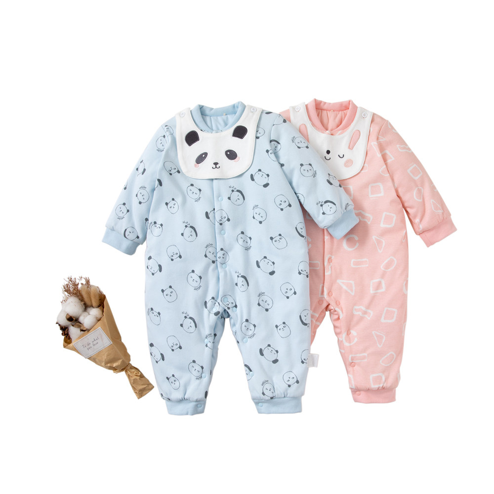 w男女宝宝婴儿连体秋冬套装长袖保暖加厚纯棉婴幼儿衣服哈衣爬服