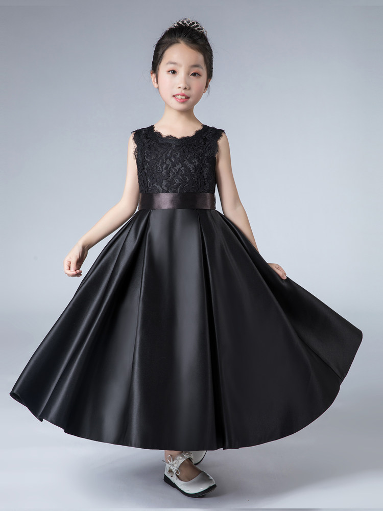 儿童黑色礼服钢琴表演服女孩童小提琴演出中大儿童礼服