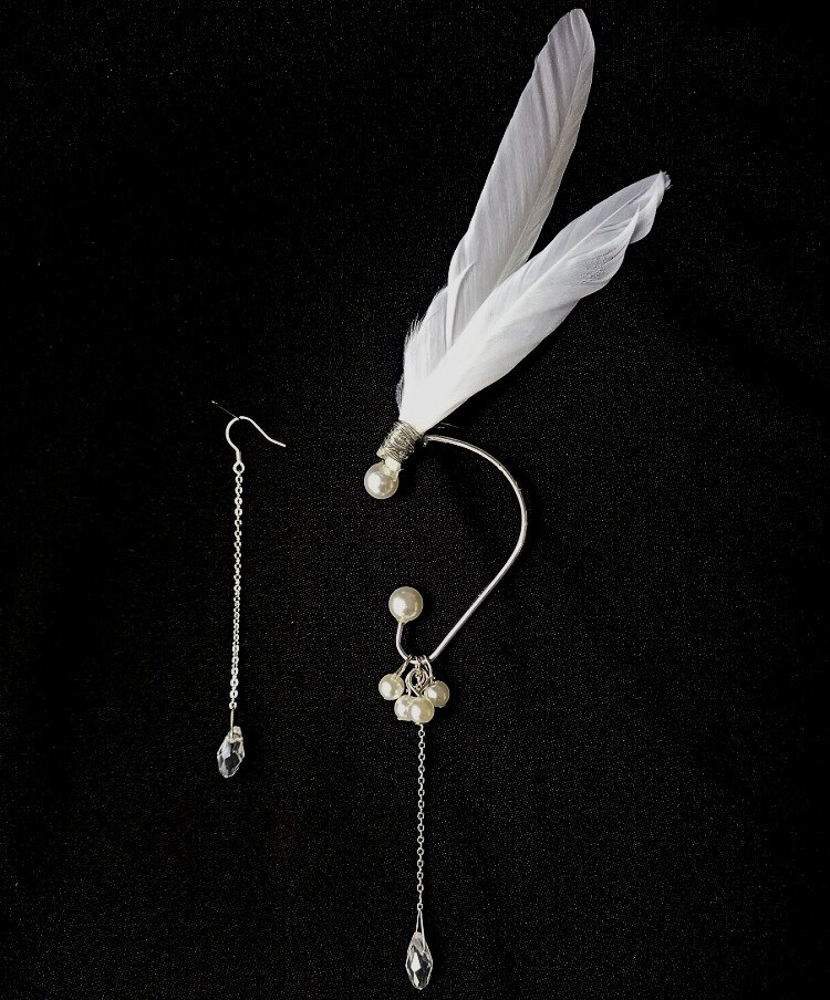 三生三世枕上上书同款橘诺羽毛水滴不对称超仙精灵耳环