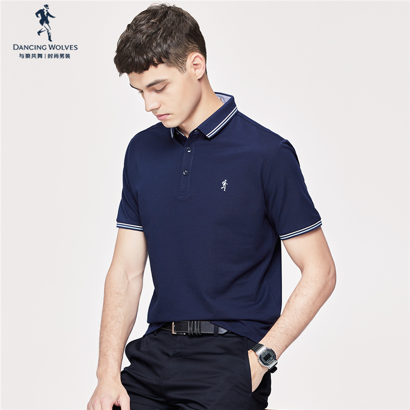 与狼共舞翻领短袖t恤男2022夏季新款休闲刺绣亲肤透气男士polo衫
