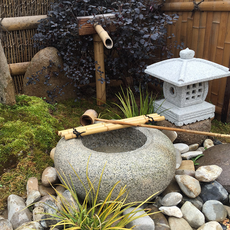 日式庭院流水石钵户外花园水盆水槽花岗岩阳台石雕