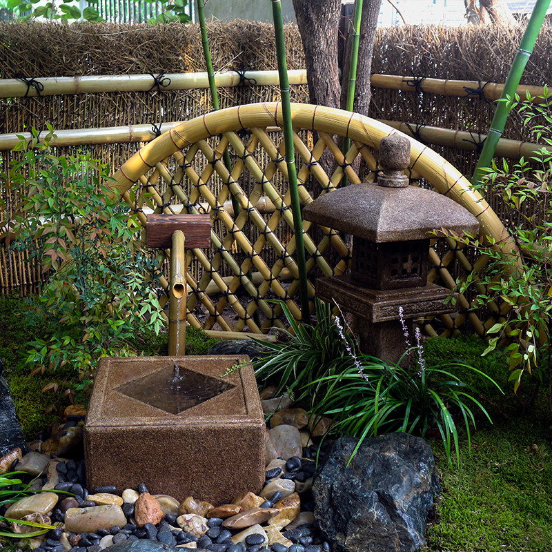 日式庭院石钵流水套餐自然水景小花小花园园景石雕