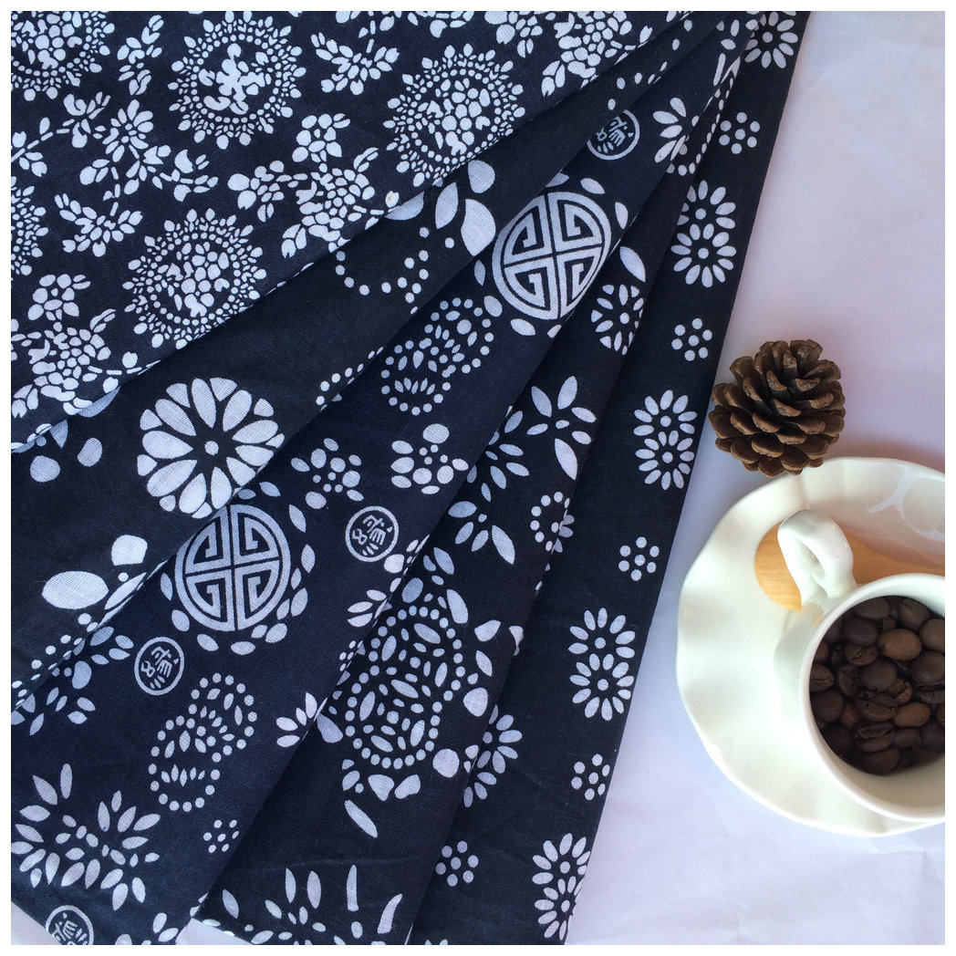 蓝色印花印花布布料棉布全棉平纹蓝花花布茶席海绵垫