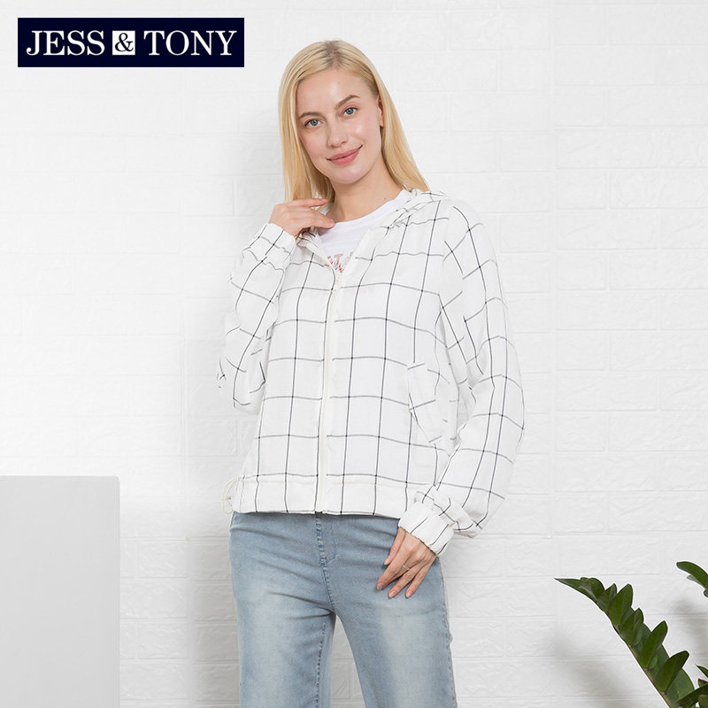 jesstony女装薄款外套2021春季新款女士格纹连学生短外套