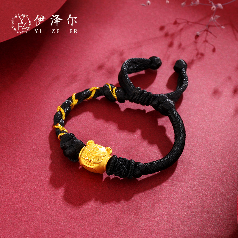 硬金虎头生肖足金宝宝满月本命年3d黄金手链手饰