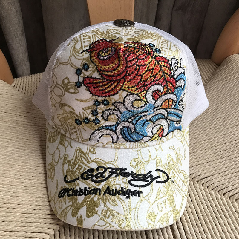 帽子edhardy潮牌棒球棒球帽新款锦鲤鲤鱼烫金满钻帽子