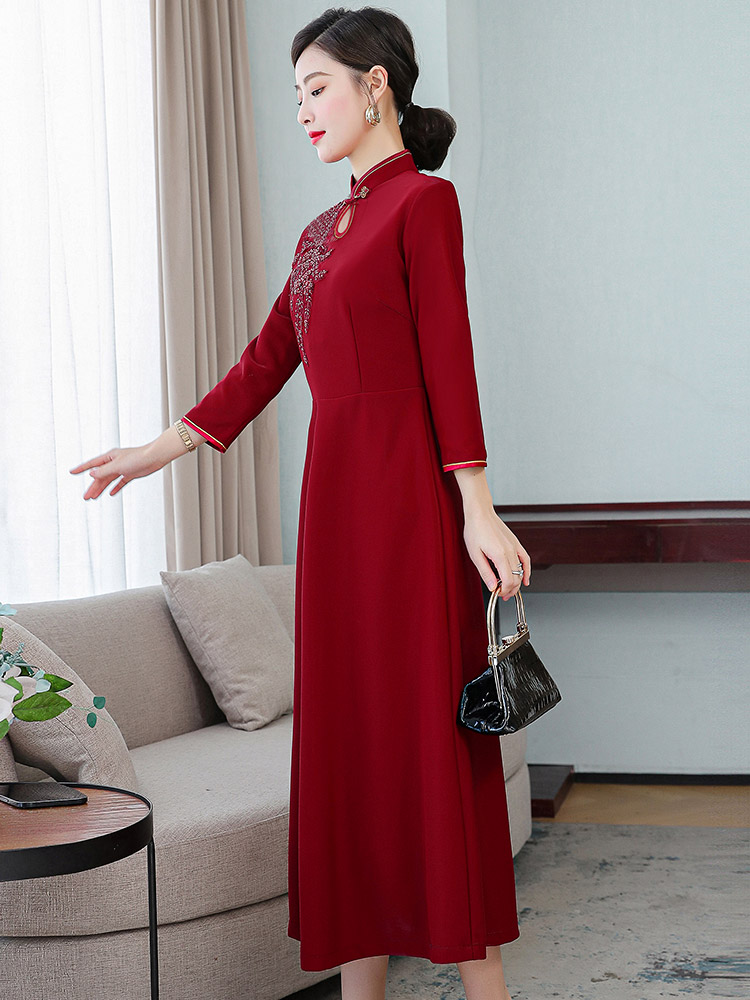 婚礼妈妈礼服秋冬冬装高端品牌喜婆婆婚宴冬季连衣裙