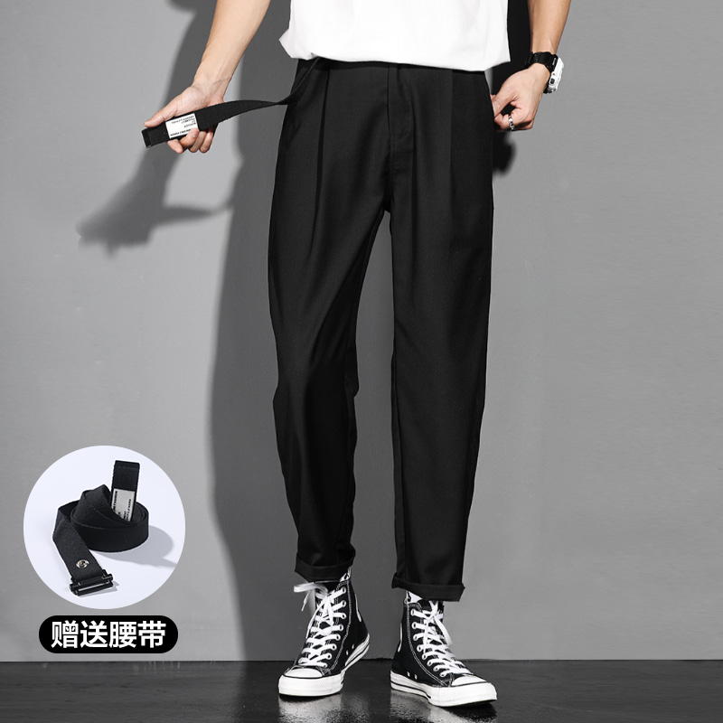 春夏薄款黑色休闲裤男宽松直筒小西裤垂感韩版潮流百搭西装裤长裤