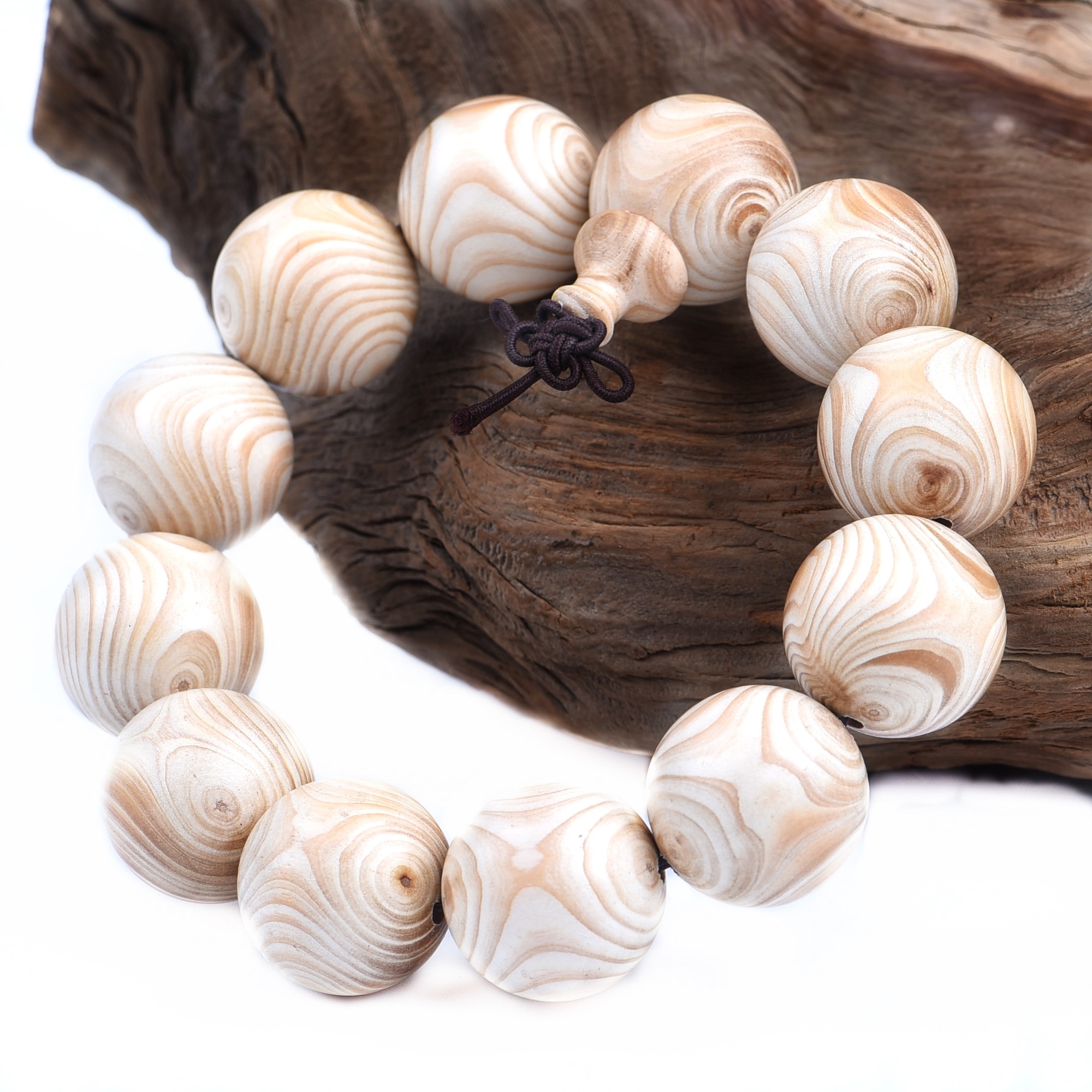 天然象牙木手串对眼鬼脸佛珠白花梨手链男女文玩手珠把玩念珠包邮