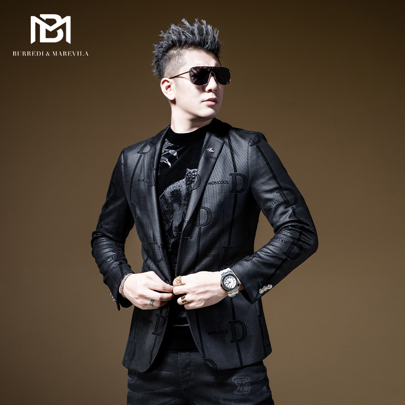 BM满花高级感炸街西装男轻熟风欧洲站奢侈品男装2021新款帅气西服