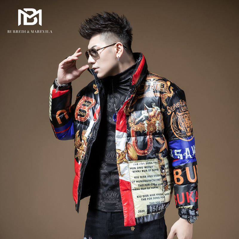 BM欧洲站高端印花羽绒服男潮牌潮流帅气男士冬季加厚保暖外套短款