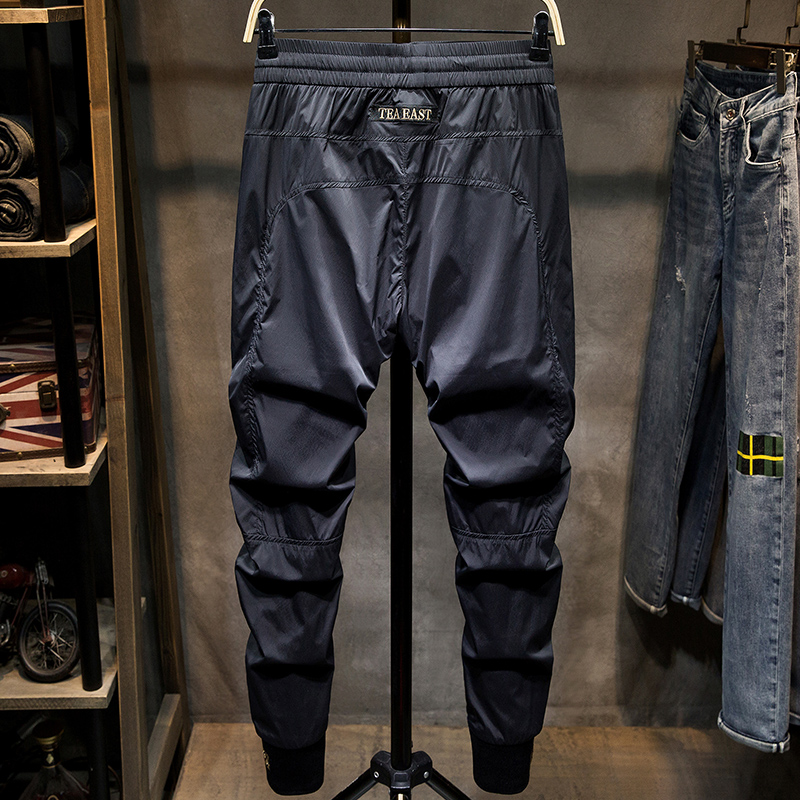 春夏季薄款运动休闲男裤子韩版潮流男士天冰丝束脚速干裤黑色潮牌