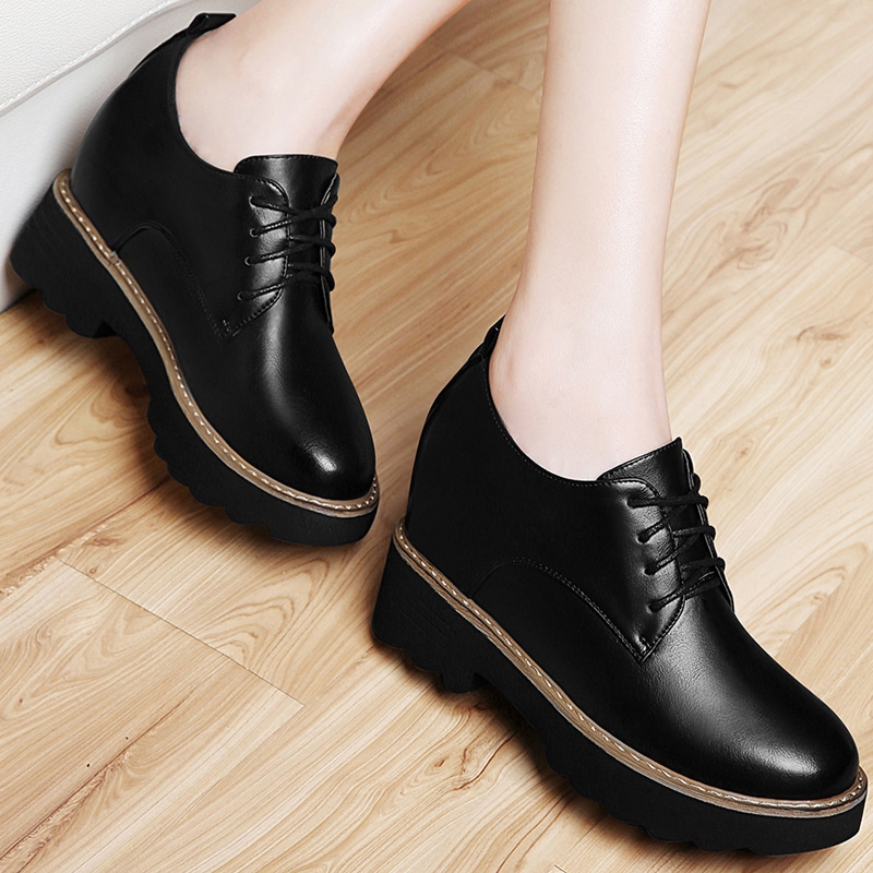 黑色小皮鞋女英伦风2019新款内增高女鞋秋冬百搭舒适职业春秋鞋子