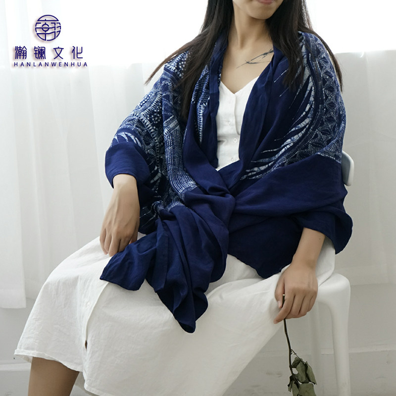 纯天然植物染手手工苗族蜡染围巾丝巾少数民族特色苗族蜡染