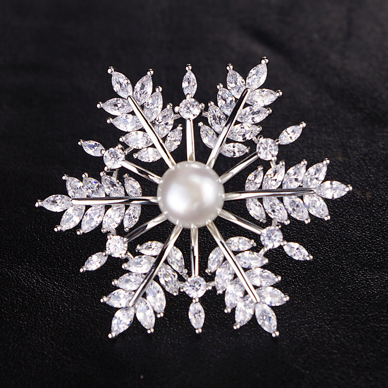天然珍珠雪花胸针胸花女日韩国高档奢华大气胸针