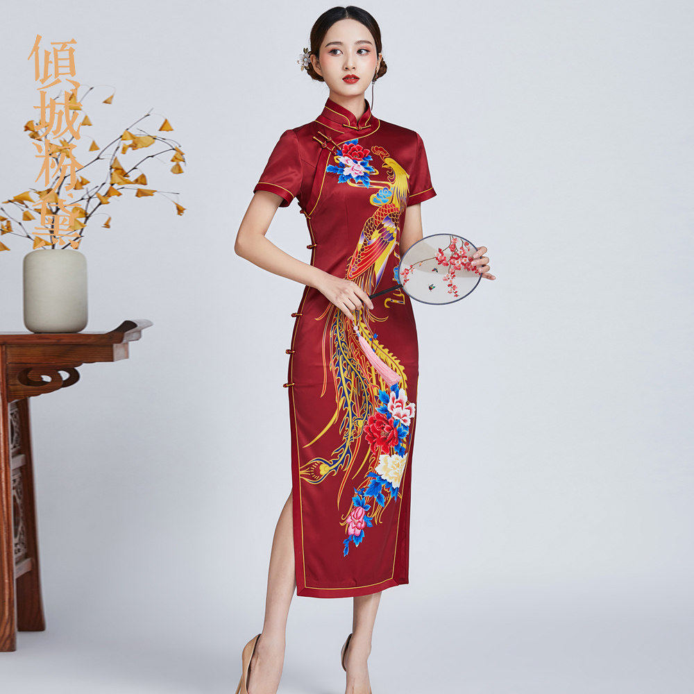 倾城粉黛凤凰牡丹红色旗袍传统老上海工艺匠造复古改良国风古韵