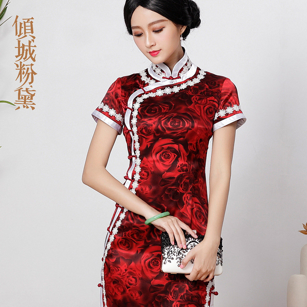旗袍上海真丝2021新款女中中长款桑蚕丝夏季旗袍