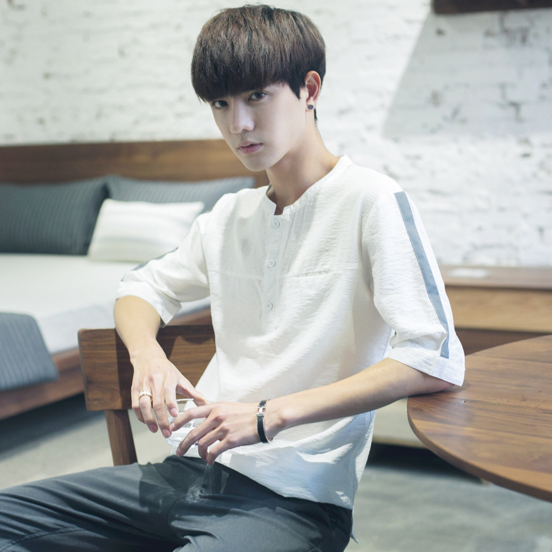 夏季7七分袖T恤韩版潮流男士短袖宽松半袖上衣服帅气五分中袖体恤