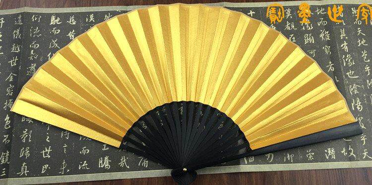 宣纸文玩扇子7寸8寸9/10寸仿乌木泥金扇面金色宣纸折扇舞蹈扇包邮