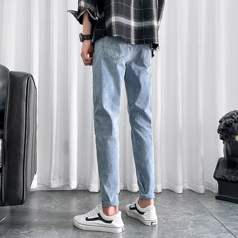 浅色九分牛仔裤宽松男士夏季薄款潮牌韩版潮流修身小脚长裤子痞帅