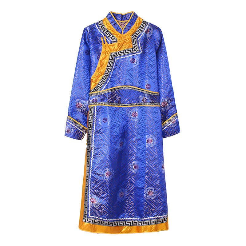 新款蒙古服装男士传统长款蒙古袍锦缎少数民族舞蹈舞台表演出服男