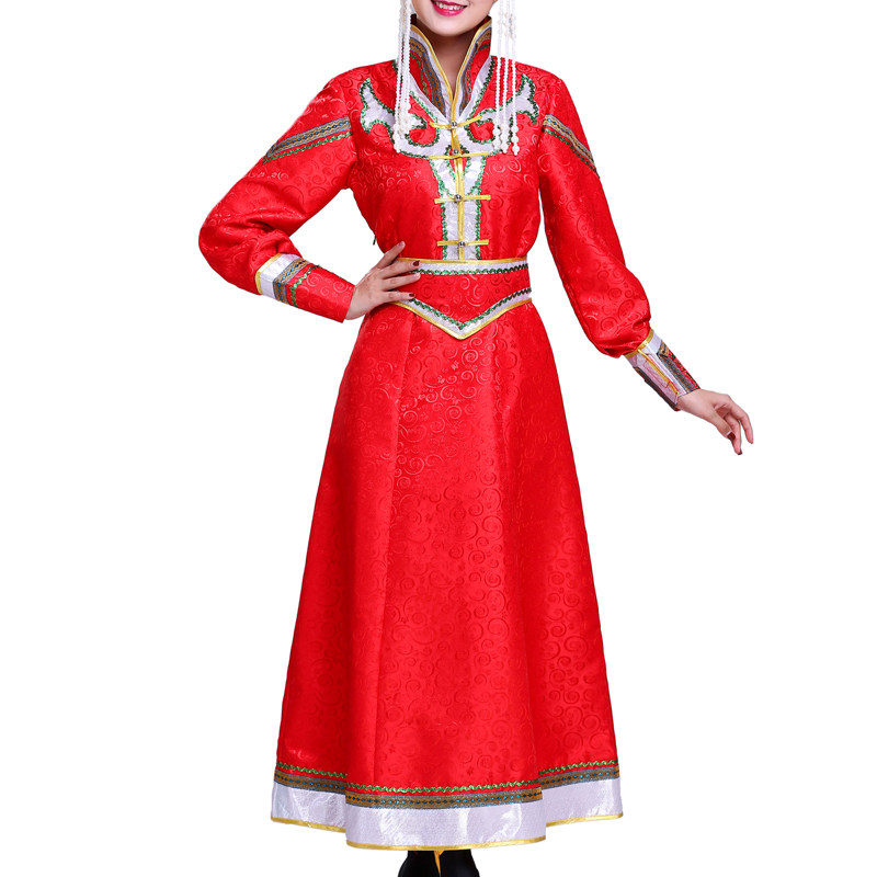 女士蒙古成人传统长袍蒙古族演出舞蹈服装迎宾民族服装