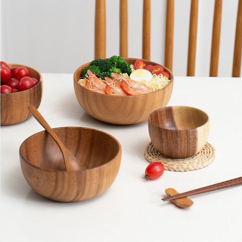米立风物日式相思木碗木头碗家用汤碗拉面碗纯手工创意木质餐具