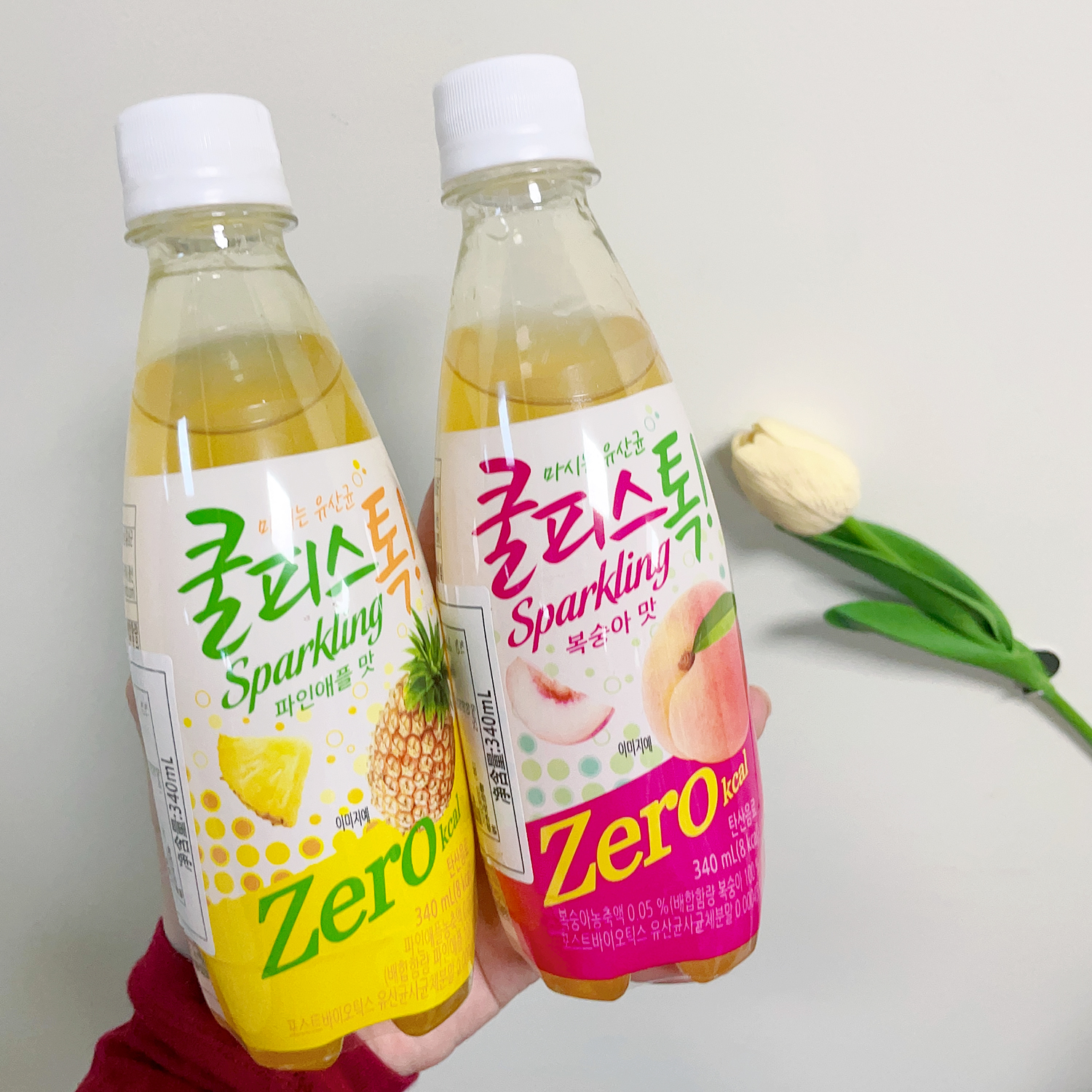 韩国进口东远水蜜桃/菠萝乳酸菌味碳酸饮料340ml水果味瓶装汽水