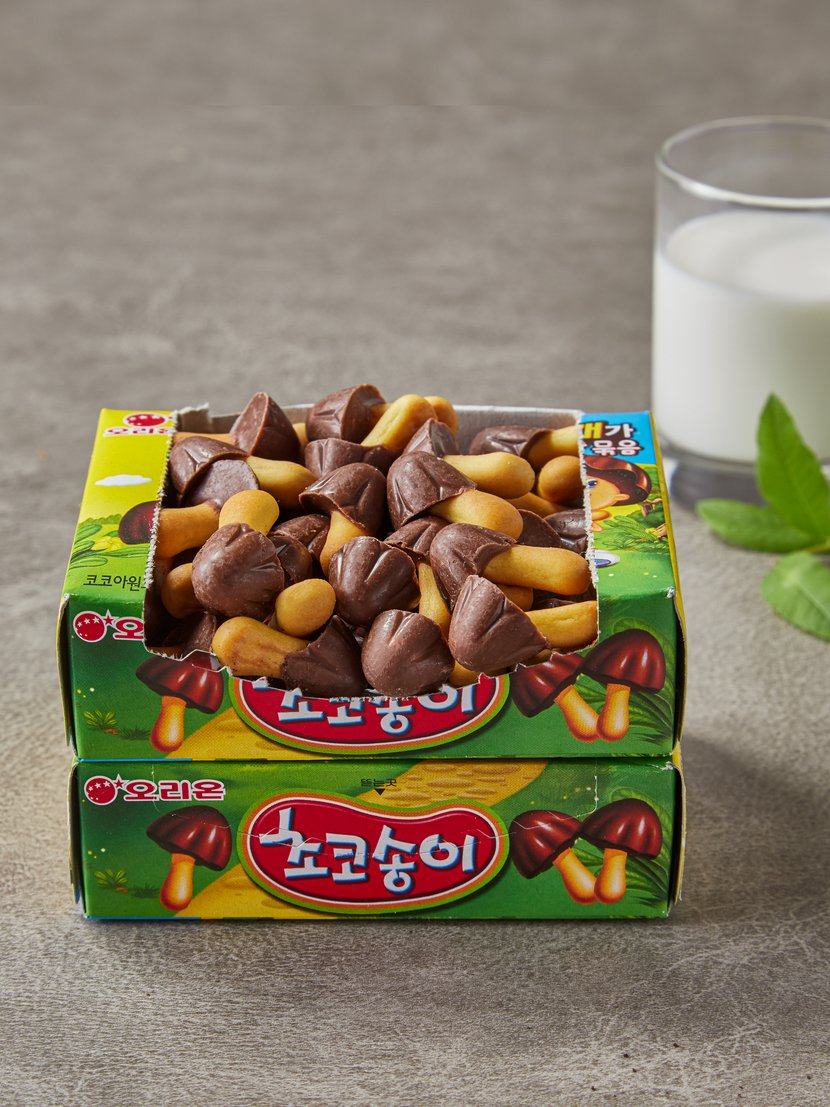 满包邮现货韩国进口休闲食品好丽友巧克力蘑菇形状零食韧性饼干