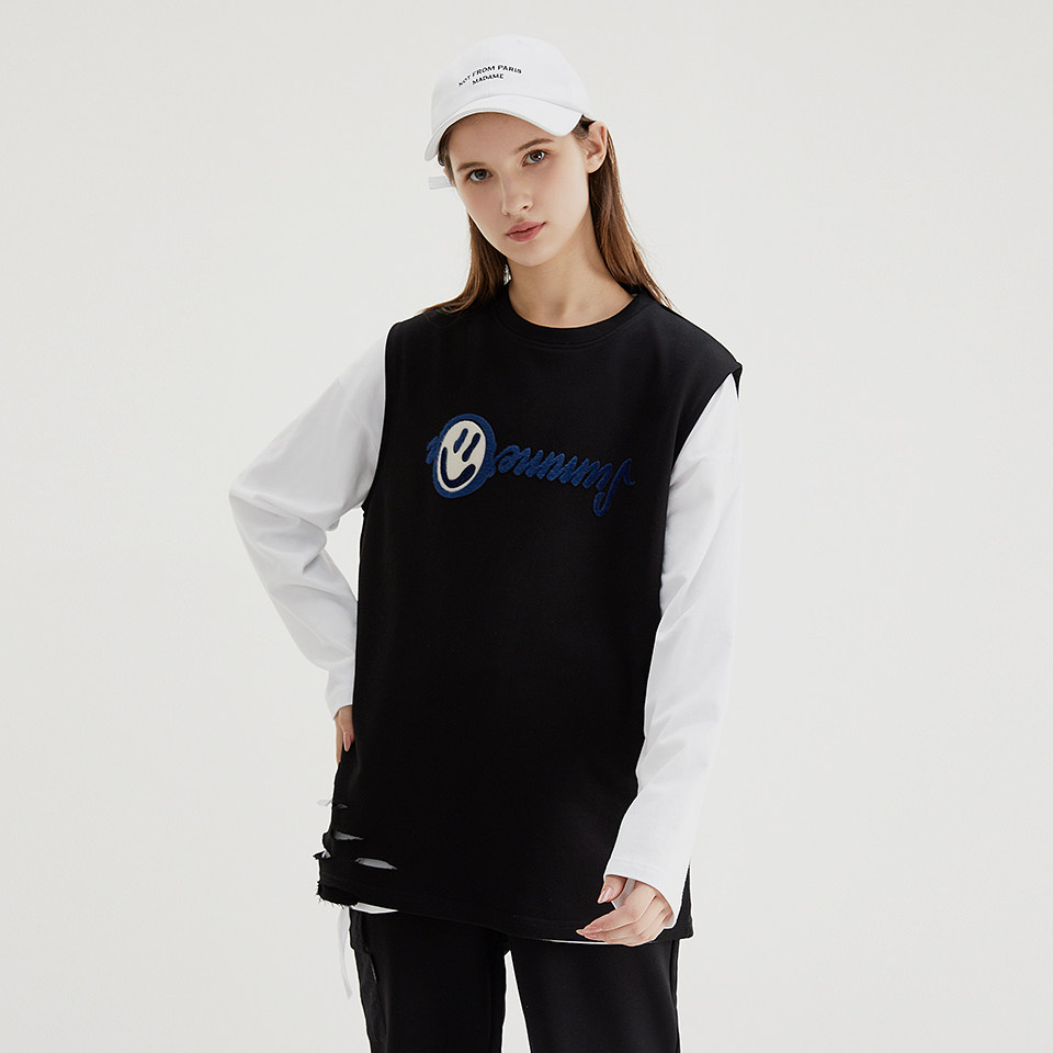 onedu2022新款春秋无袖圆领卫衣女宽松韩版炸马甲背心卫衣