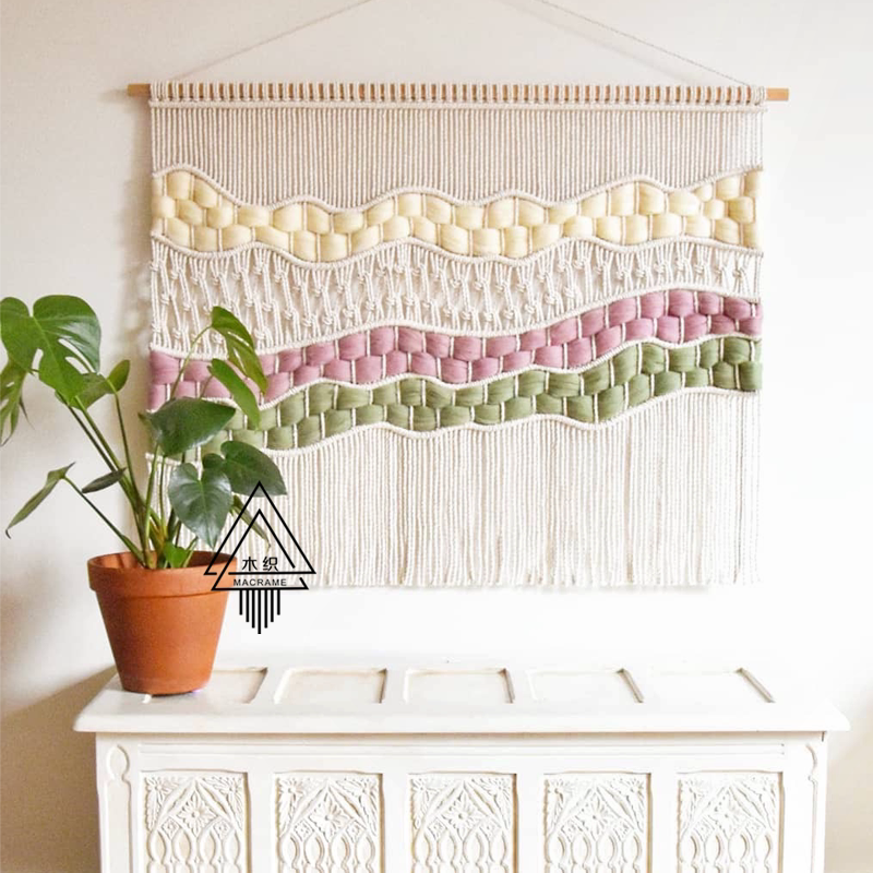 流云木织彩色冰岛毛线手工编织挂毯绿色墙饰挂毯