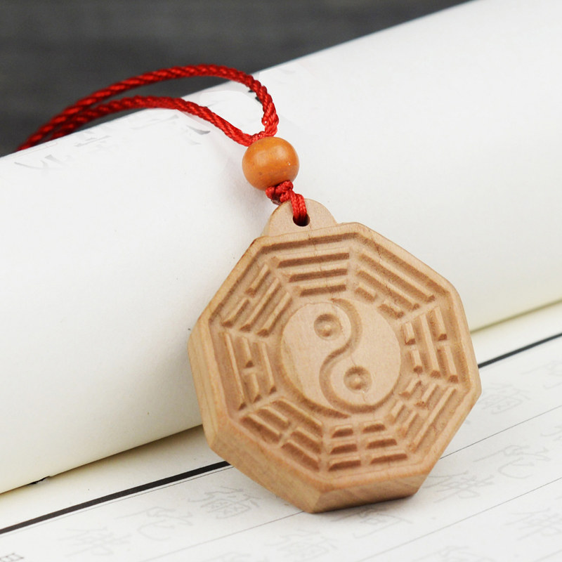 开光桃木乾坤八卦吊坠辟邪项链钥匙扣男女女款项坠