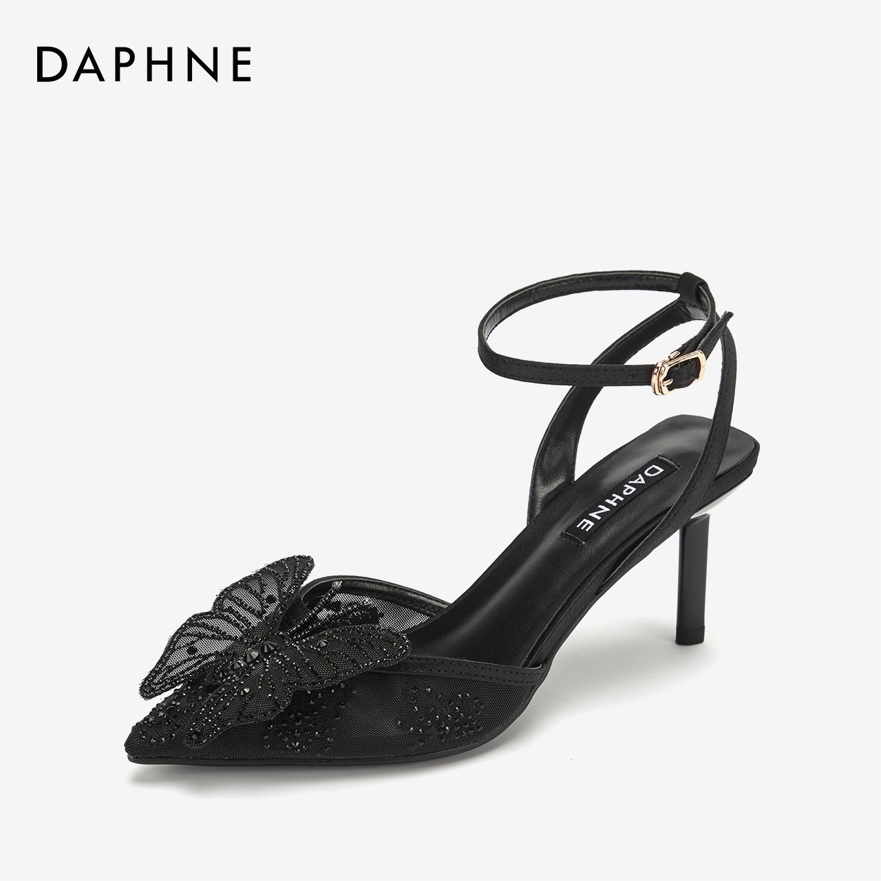 达芙妮高跟鞋女特价清仓正品女鞋优雅蝴蝶尖头细跟宴会蕾丝单鞋女