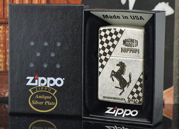 美国原装正品zippo芝宝打火机121fb古银雕刻法拉利zippo
