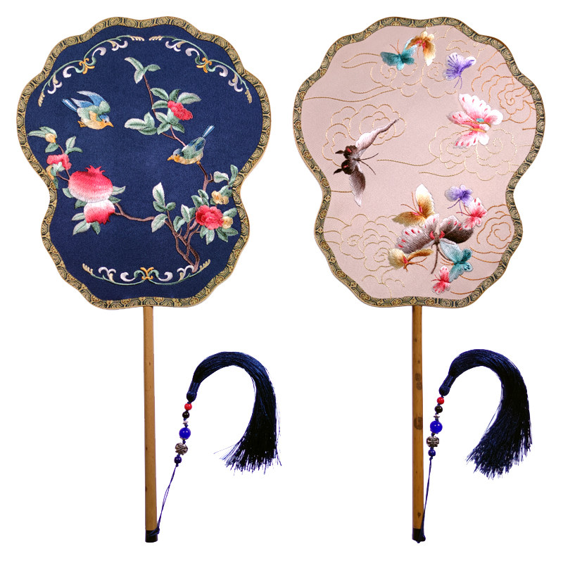 苏州刺绣真丝手工双面异色异绣小熊紫竹大号工艺扇