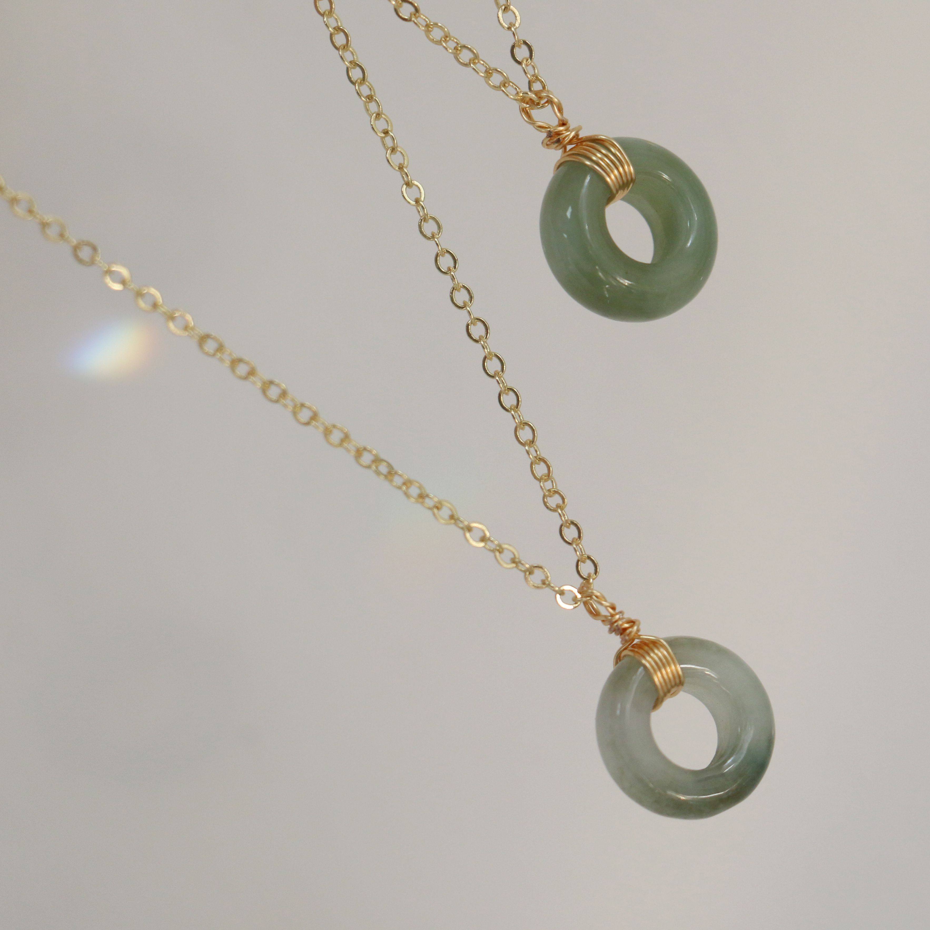 14k包金天然翡翠平安扣玉石吊坠项链锁骨小众设计项链