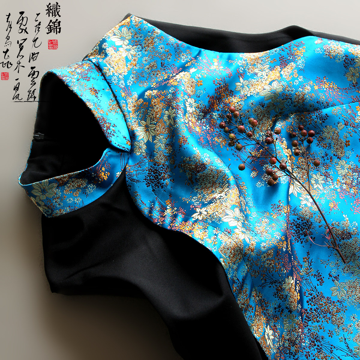 锦衣】原创织锦缎提花中式改良旗袍连衣裙女冬复古宴会名媛风裙子