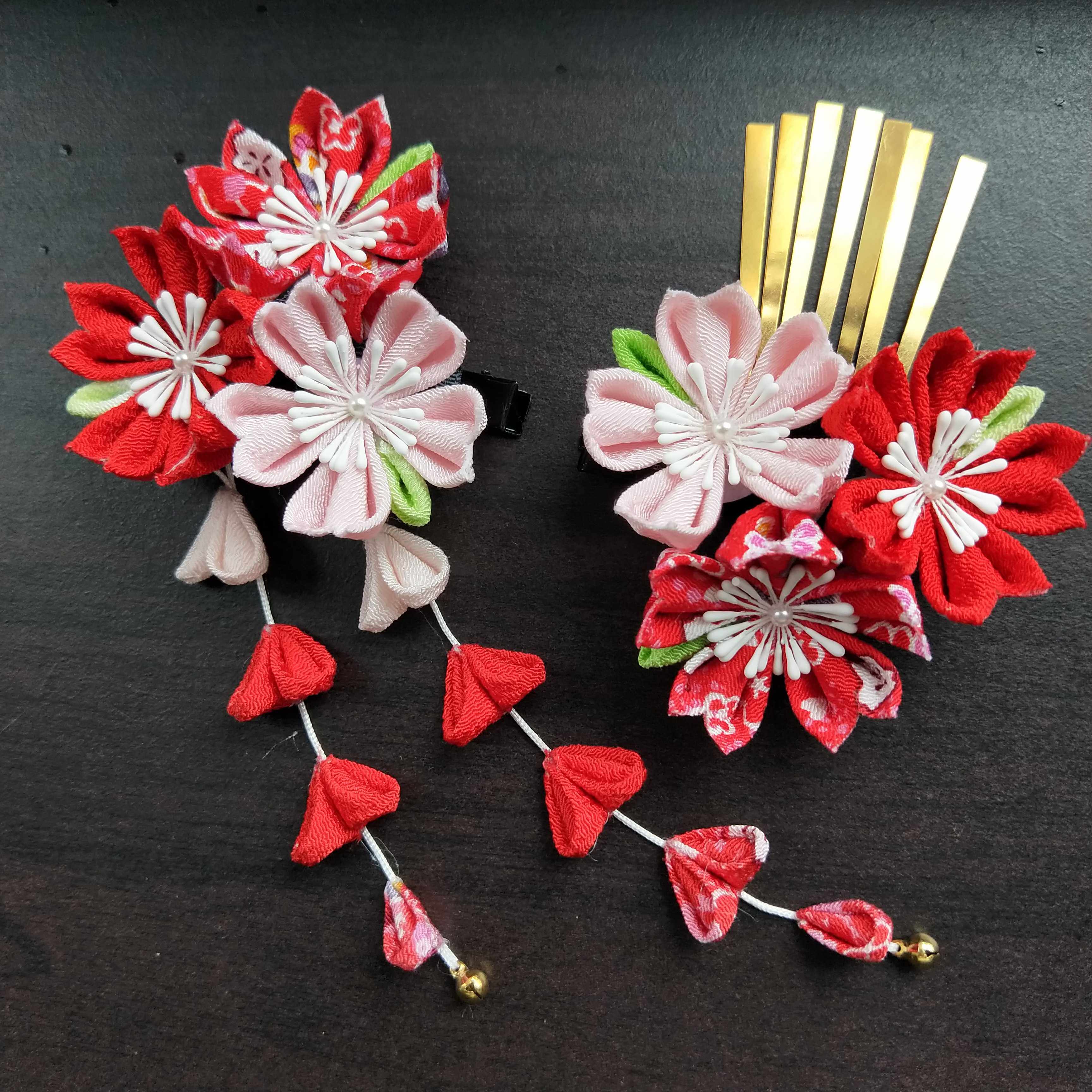 diy日式lolita日系日本古风和服汉服发饰头饰樱花流苏发夹多色选