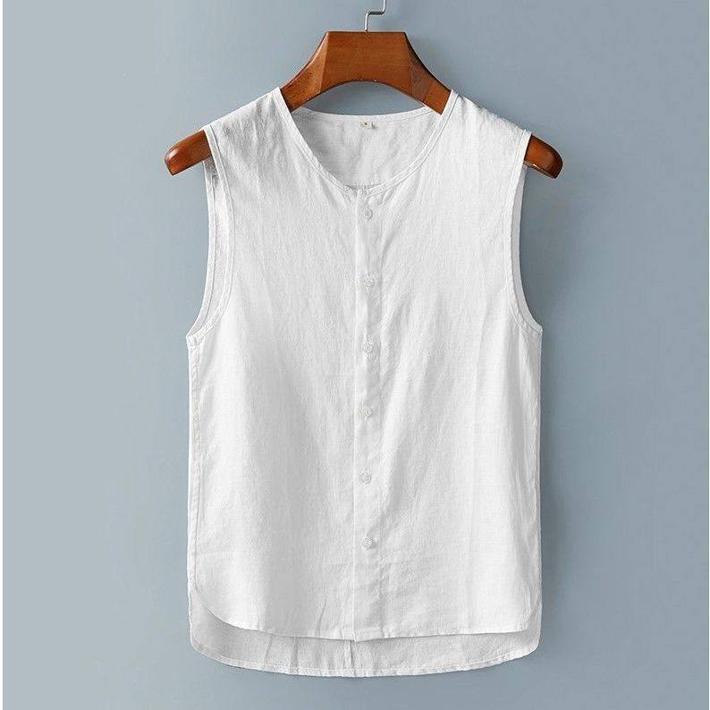薄中棉麻上衣布料麻布背心休闲国风宽松马甲背心