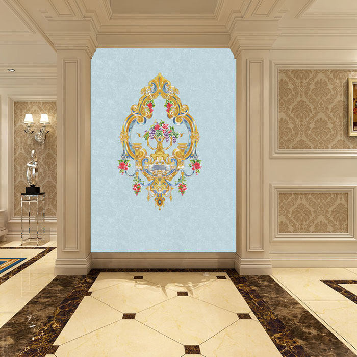 中式图案玄关刺绣壁布欧式欧式美美式现代简约走廊墙布