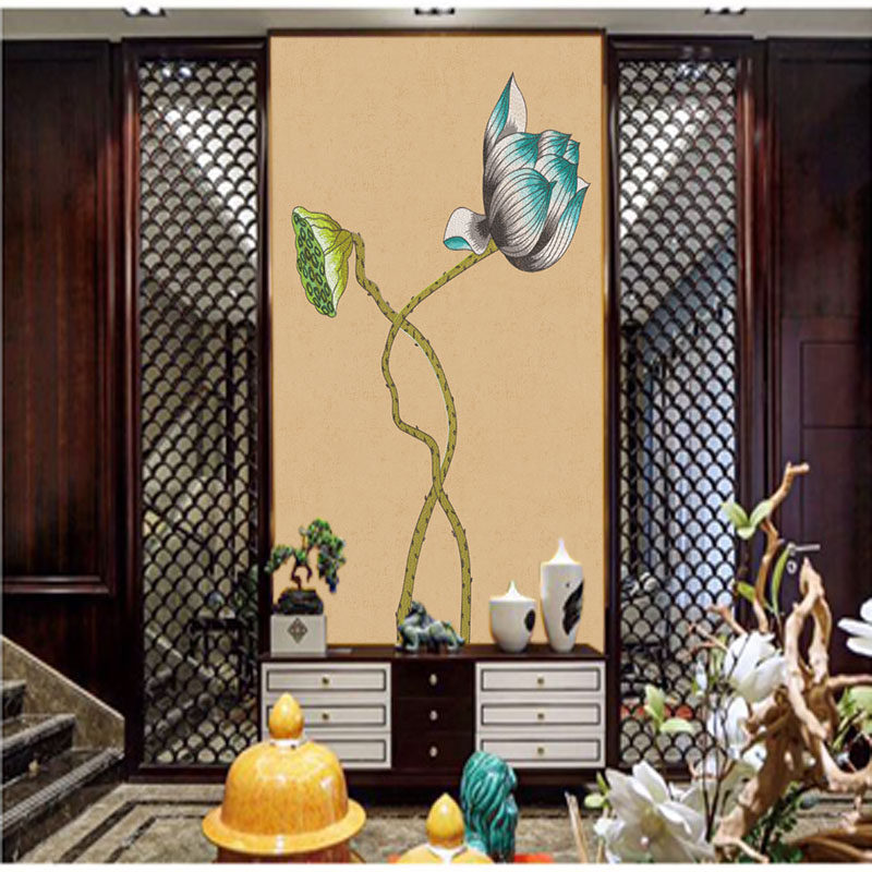 新新款刺绣背景壁布独秀玄关中式墙纸其他图案无缝墙布