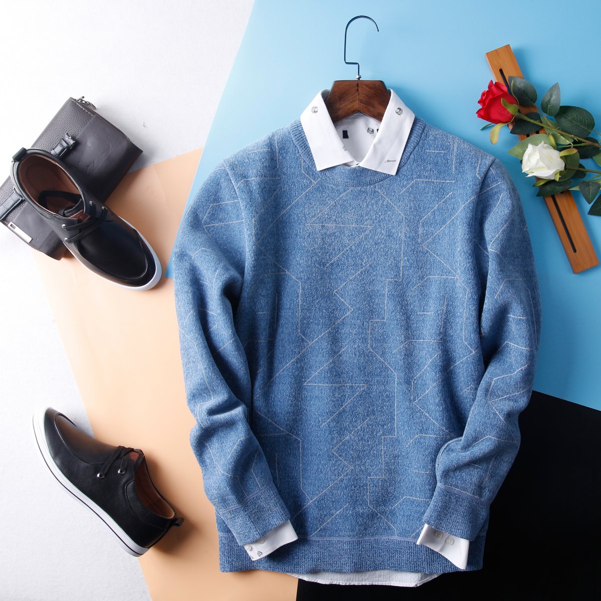 hl23127系列男款加绒加厚毛衣针织衫圆领套头时尚针织衫