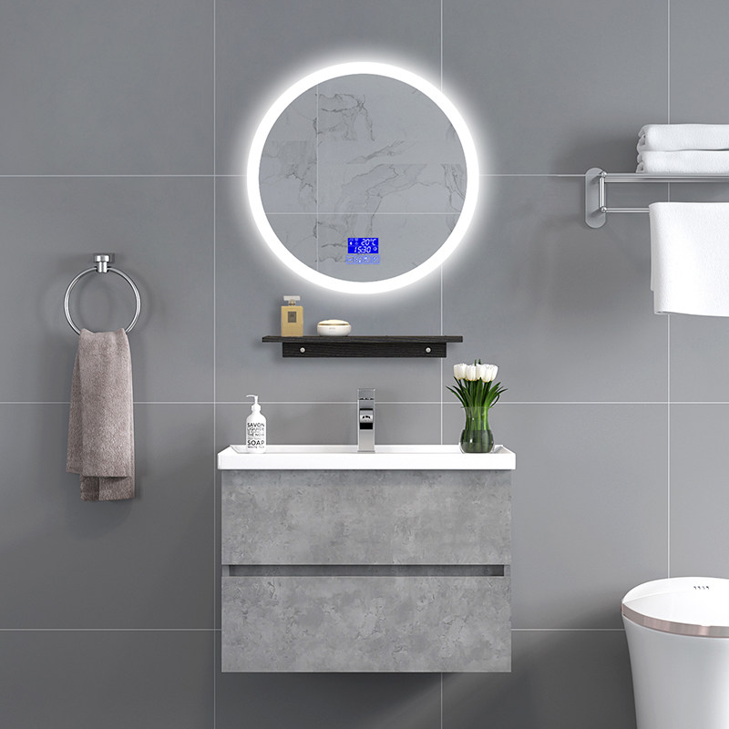 北欧圆镜浴室柜组合智能现代简约洗手洗脸盆柜挂墙式卫生间洗漱台