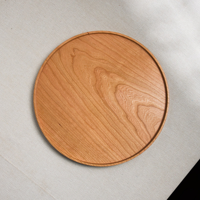 樱桃桃木手工雕刻刻纹木质茶盘木盘圆盘托盘茶盘