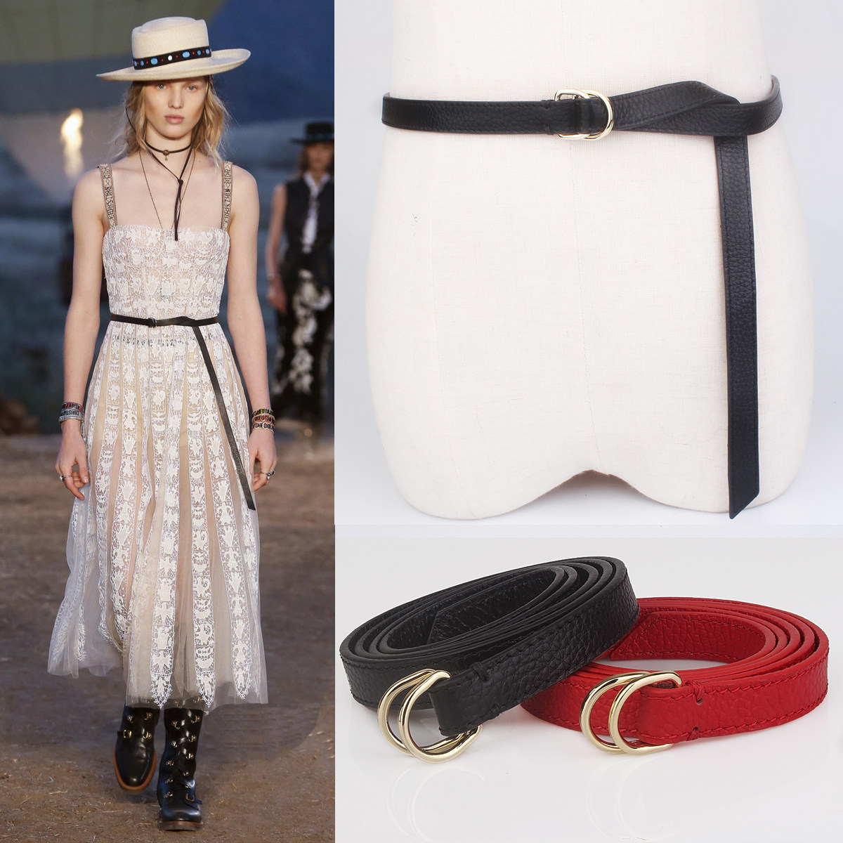 韩版时尚装饰连衣裙女皮带真皮百搭牛皮配裙子毛衣圆环细腰带黑色