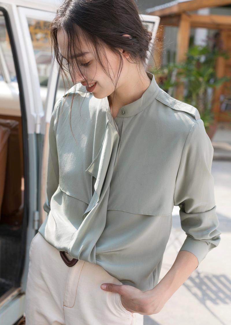 法式衬衫世家秋冬画册款重磅加厚真丝衬衫印花对花长袖蚕丝女衬衣