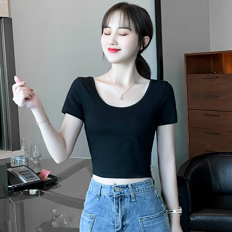 短款2020衣服漏脐低领露背超火上衣ins恤女t恤
