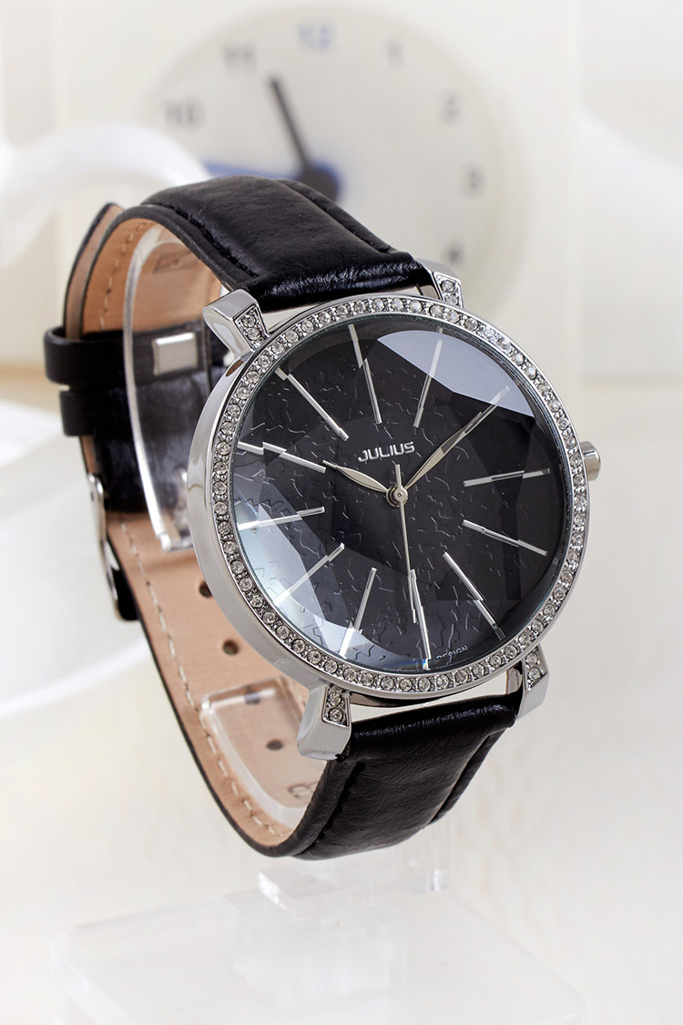 正品专柜julius聚利时韩版时装表大表石英手表水钻皮带防水女士