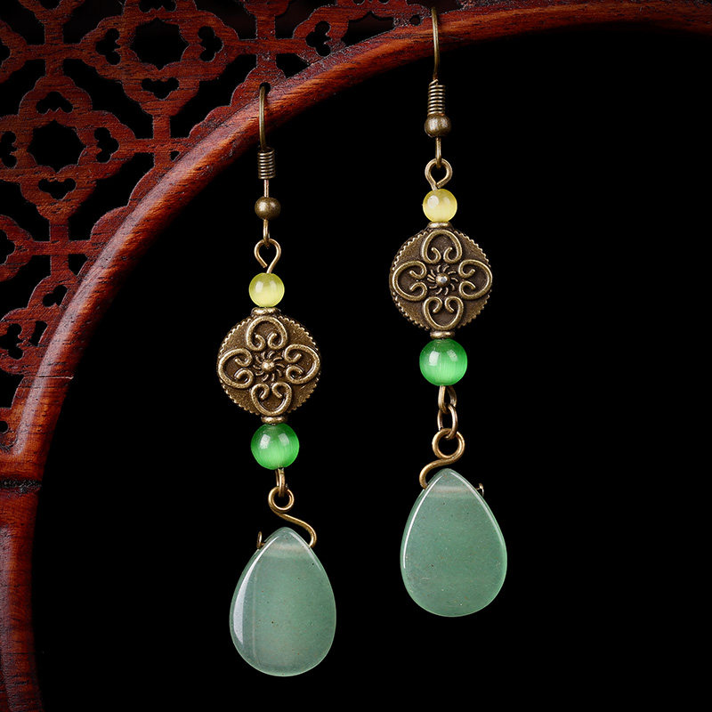 东陵玉石耳坠复古女长款民族风耳环个性气质古风饰品古代宫廷耳饰
