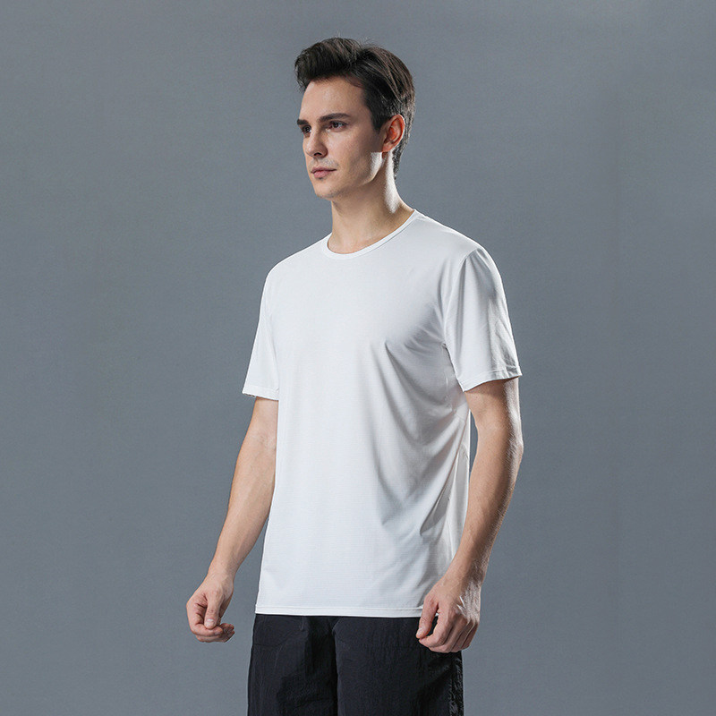 聚酯纤维锦纶氨纶男士夏季青少年纯色高弹黑色t恤